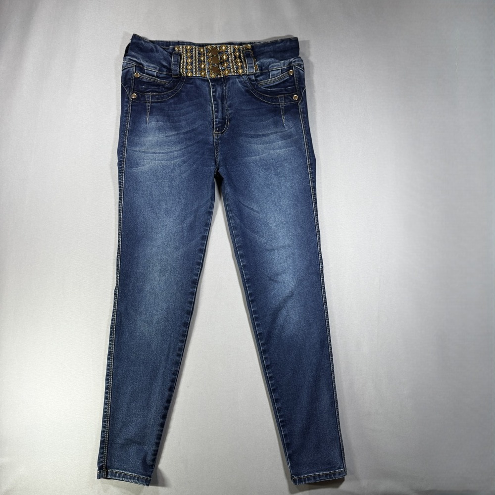 Tissini Marion Skinny Jeans Womens 9 Dark Wash Embroidered Studded High Waist